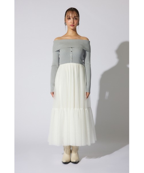 rienda(リエンダ)の「オフショルダーチュールドッキングワンピース 春服(ワンピース・レディース・ライトグレー/ブラック/ライトブラウン・FREE)」の15枚目の写真