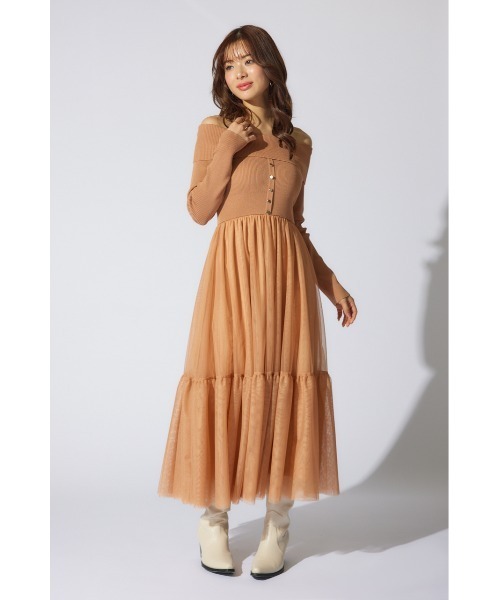 rienda(リエンダ)の「オフショルダーチュールドッキングワンピース 春服(ワンピース・レディース・ライトグレー/ブラック/ライトブラウン・FREE)」の18枚目の写真