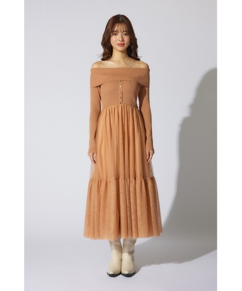 rienda(リエンダ)の「オフショルダーチュールドッキングワンピース 春服(ワンピース・レディース・ライトグレー/ブラック/ライトブラウン・FREE)」の22枚目の写真