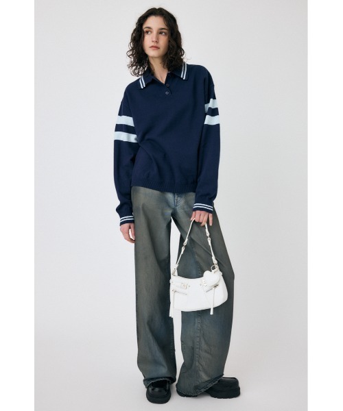MOUSSY（マウジー）の「RUGGER ニット ポロシャツ（ニット/セーター・レディース・ネイビー/オフホワイト/レッド・FREE）」の5枚目の写真