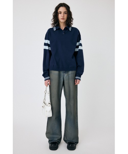 MOUSSY（マウジー）の「RUGGER ニット ポロシャツ（ニット/セーター・レディース・ネイビー/オフホワイト/レッド・FREE）」の7枚目の写真
