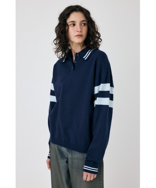 MOUSSY（マウジー）の「RUGGER ニット ポロシャツ（ニット/セーター・レディース・ネイビー/オフホワイト/レッド・FREE）」の8枚目の写真