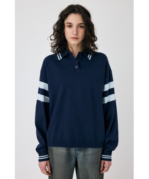 MOUSSY（マウジー）の「RUGGER ニット ポロシャツ（ニット/セーター・レディース・ネイビー/オフホワイト/レッド・FREE）」の9枚目の写真