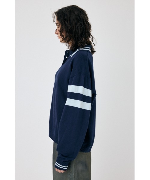MOUSSY（マウジー）の「RUGGER ニット ポロシャツ（ニット/セーター・レディース・ネイビー/オフホワイト/レッド・FREE）」の10枚目の写真