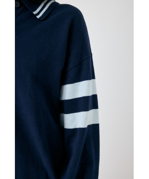 MOUSSY（マウジー）の「RUGGER ニット ポロシャツ（ニット/セーター・レディース・ネイビー/オフホワイト/レッド・FREE）」の13枚目の写真