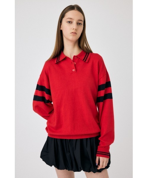 MOUSSY（マウジー）の「RUGGER ニット ポロシャツ（ニット/セーター・レディース・ネイビー/オフホワイト/レッド・FREE）」の18枚目の写真