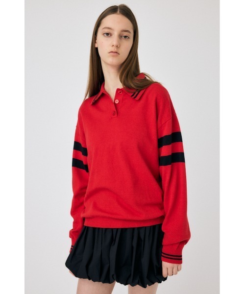 MOUSSY（マウジー）の「RUGGER ニット ポロシャツ（ニット/セーター・レディース・ネイビー/オフホワイト/レッド・FREE）」の22枚目の写真
