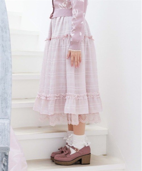 axes femme POETIQUE（アクシーズファムポエティック）の「シアーチェックティアードスカート（スカート・レディース・ピンク/ブラック/クリーム・MEDIUM）」の5枚目の写真