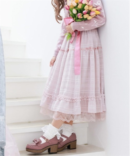 axes femme POETIQUE（アクシーズファムポエティック）の「シアーチェックティアードスカート（スカート・レディース・ピンク/ブラック/クリーム・MEDIUM）」の7枚目の写真