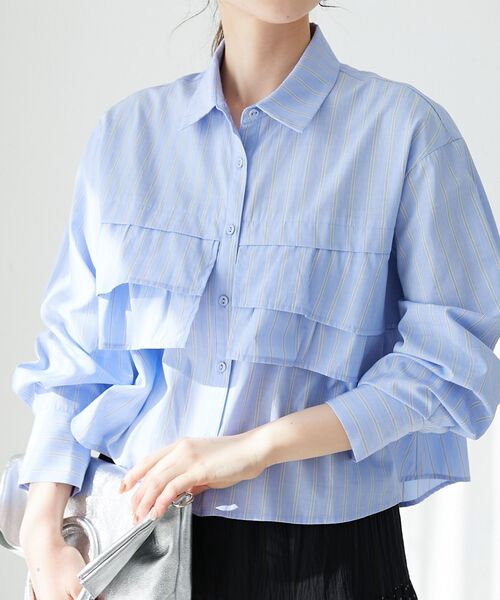 le.coeur blanc（ルクールブラン）の「ティアードフリルシャツ（シャツ/ブラウス・レディース・オフホワイト/ブルー系その他2/ブルー系その他3・38）」の3枚目の写真