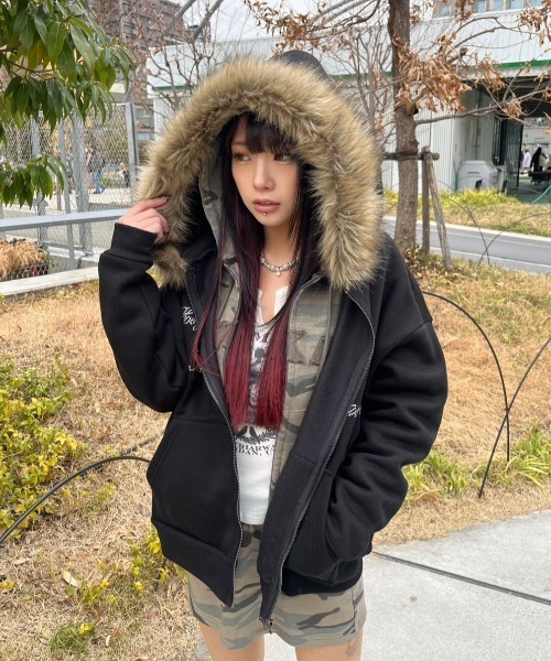 Never mind the XU】 fur zip up hoodie / 【ネバーマインド ザ