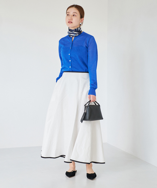 ユニオンランチ ストライプ　コットンフレアスカート　水色 セール】UNION LAUNCH/ユニオンランチ FLARED SKIRT スカート