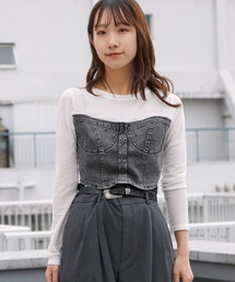 ROOPTOKYO(���[�v�g�E�L���E)�̃f�j���R���Z�b�g�r�X�`�F�t�� �V�A�[�g�b�v�X(T�V���c/�J�b�g�\�[)