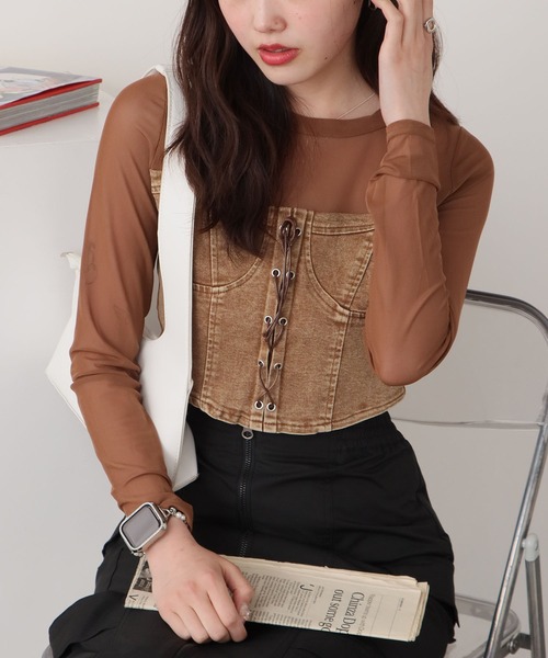 フランスヴィンテージ ジャガード生地のコルセットビスチェ フランス