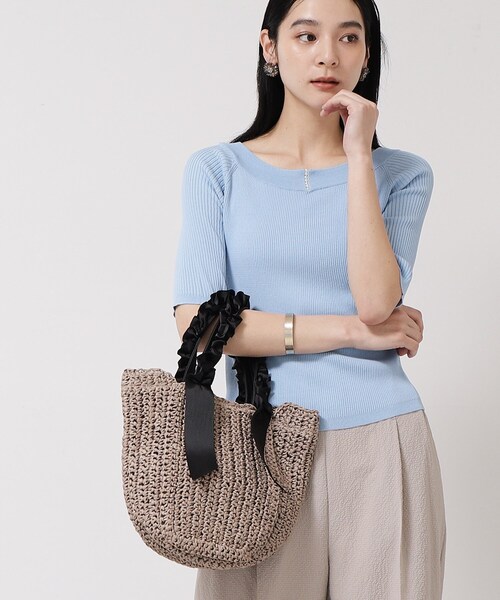 Sunauna(スーナウーナ)の「◆【持ち手フリルリボン】ペーパーバッグ(トートバッグ・レディース・ナチュラル/ブラウン・00)」の3枚目の写真