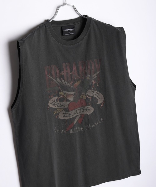 Ed Hardy（エドハーディー）の「EdHardy ピグメント加工 ビッグシルエット ノースリーブ Tシャツ（タンクトップ・メンズ・チャコール/グレー系その他2/グレー系その他4/グレー系その他/チャコールグレー/グレー系その他3・L/XL/M）」の2枚目の写真