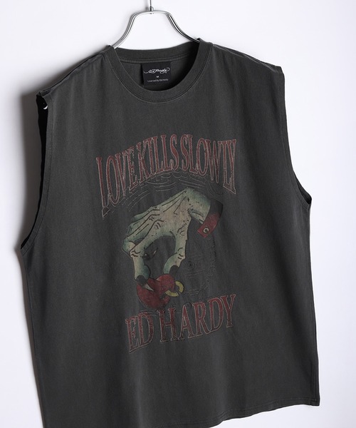 Ed Hardy（エドハーディー）の「EdHardy ピグメント加工 ビッグシルエット ノースリーブ Tシャツ（タンクトップ・メンズ・チャコール/グレー系その他2/グレー系その他4/グレー系その他/チャコールグレー/グレー系その他3・L/XL/M）」の4枚目の写真