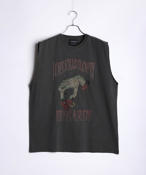 EdHardy ピグメント加工 ビッグシルエット ノースリーブ Tシャツ