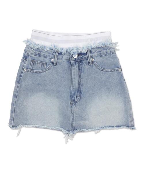 dispark（ディスパーク）の「DISPARK/フェイクレイヤードウエストデニムスカパン（デニムスカート・レディース・ライトインディゴブルー/ブラック・FREE）」の13枚目の写真