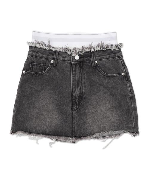 dispark（ディスパーク）の「DISPARK/フェイクレイヤードウエストデニムスカパン（デニムスカート・レディース・ライトインディゴブルー/ブラック・FREE）」の14枚目の写真