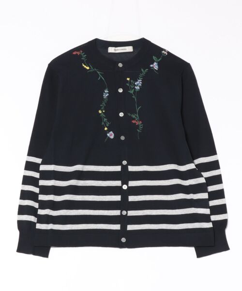 SUPER HAKKA（スーパーハッカ）の「ハイツイストコットン　ワイルドフラワーライン刺繍ニットカーディガン（カーディガン/ボレロ・レディース・ライトグレー/キャメル/ネイビー・FREE）」の3枚目の写真