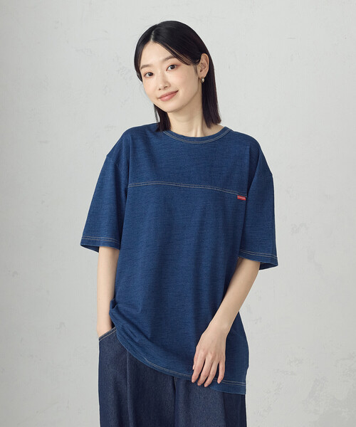ONIGIRI(オニギリ)の「スラブ天竺半袖Tシャツ(Tシャツ/カットソー・レディース・ブルー/オフホワイト・FREE)」の2枚目の写真