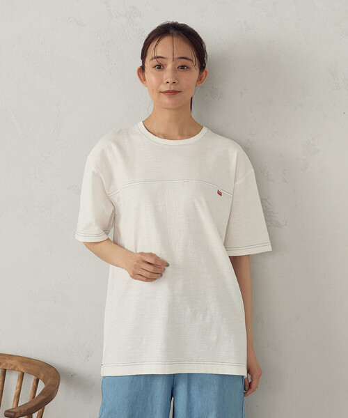 ONIGIRI(オニギリ)の「スラブ天竺半袖Tシャツ(Tシャツ/カットソー・レディース・ブルー/オフホワイト・FREE)」の8枚目の写真