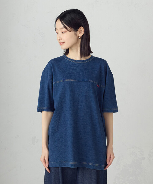 ONIGIRI(オニギリ)の「スラブ天竺半袖Tシャツ(Tシャツ/カットソー・レディース・ブルー/オフホワイト・FREE)」の9枚目の写真