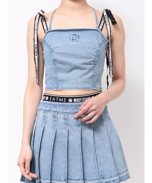 EATME（イートミー）の「【EATME×MARY QUANT】リボンショルダーデニムビスチェ（セットアップ可能）（キャミソール・レディース・ライトブルー/ブラック・FREE）」の3枚目の写真