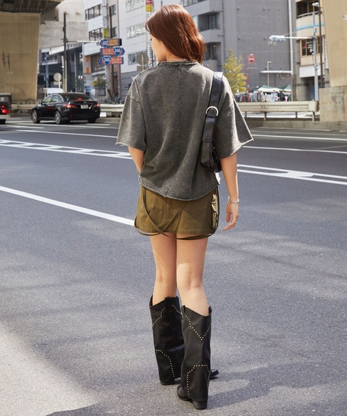 MONO-MART(モノマート)の「ヴィンテージ加工ショート丈半袖スウェットカットソー(Tシャツ/カットソー・レディース・グレー/レッド/ブラック/ブラウン/ネイビー・L/M)」の21枚目の写真