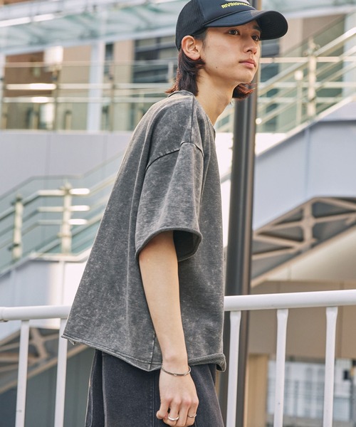 MONO-MART(モノマート)の「ヴィンテージ加工ショート丈半袖スウェットカットソー(Tシャツ/カットソー・レディース・グレー/レッド/ブラック/ブラウン/ネイビー・L/M)」の7枚目の写真
