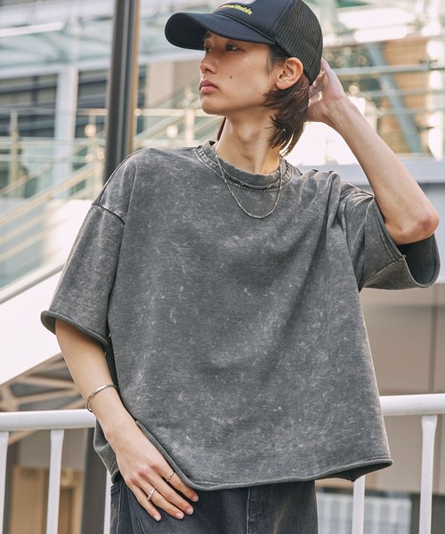 MONO-MART(モノマート)の「ヴィンテージ加工ショート丈半袖スウェットカットソー(Tシャツ/カットソー・レディース・グレー/レッド/ブラック/ブラウン/ネイビー・L/M)」の9枚目の写真
