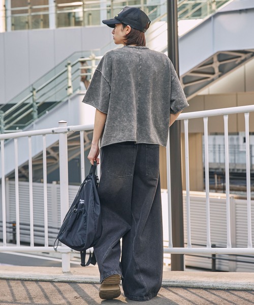 ヴィンテージ加工ショート丈半袖スウェットカットソー MONO-MART