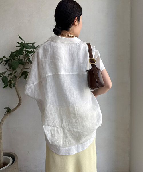 新品 doudou リネンドロストフレンチシャツ オフホワイト セール】リネンドロストフレンチシャツ（シャツ/ブラウス