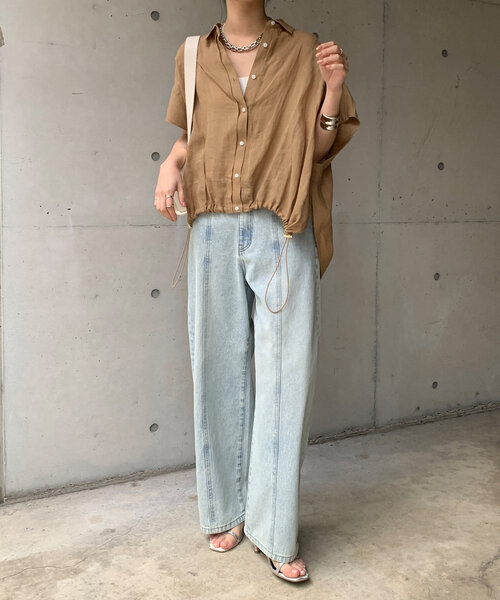 DouDouリネンドロストフレンチシャツ ベージュ セール】リネンドロストフレンチシャツ（シャツ/ブラウス