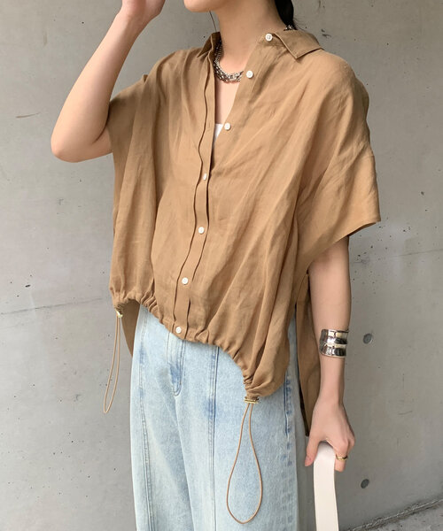 DouDouリネンドロストフレンチシャツ ベージュ リネンドロストフレンチシャツ（シャツ/ブラウス）｜DouDou