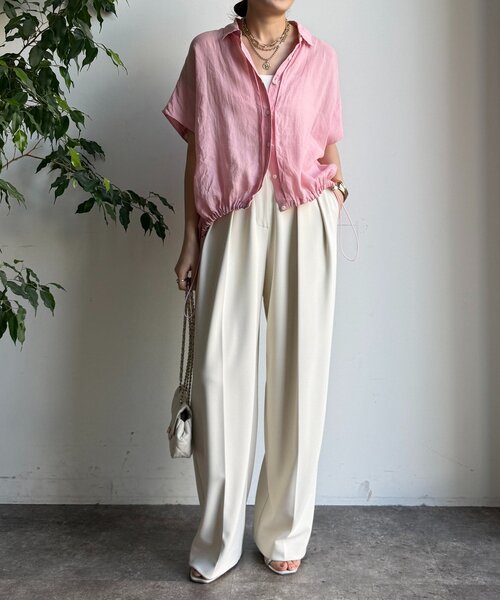 DouDou(ドゥドゥ)の「リネンドロストフレンチシャツ(シャツ/ブラウス・レディース・ボルドー/オフホワイト/ベージュ/ブラック/ピンク/ブルー/ダークブラウン・FREE)」の8枚目の写真