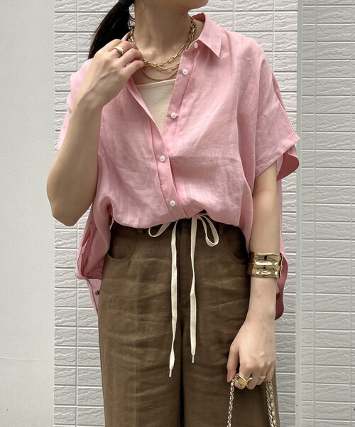 新品 今期 doudou リネンドロストフレンチシャツ シアー ブラック DouDou ブラウス シャツ リネンドロストフレンチシャツ レディース