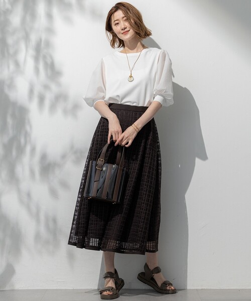 23区（ニジュウサンク）の「【洗える】Broche チェックレース スカート（スカート・レディース・ダークブラウン系/ブラック系・36/38/40）」の4枚目の写真