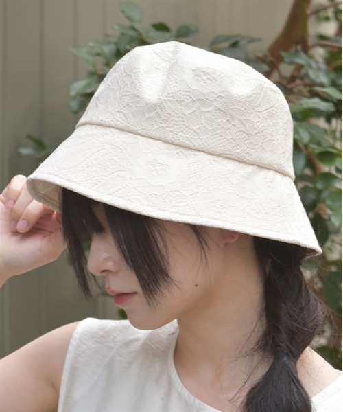 axes femme（アクシーズファム）の「総レースＵＶバケハ（ハット・レディース・キナリ/ブラック・FREE）」の2枚目の写真