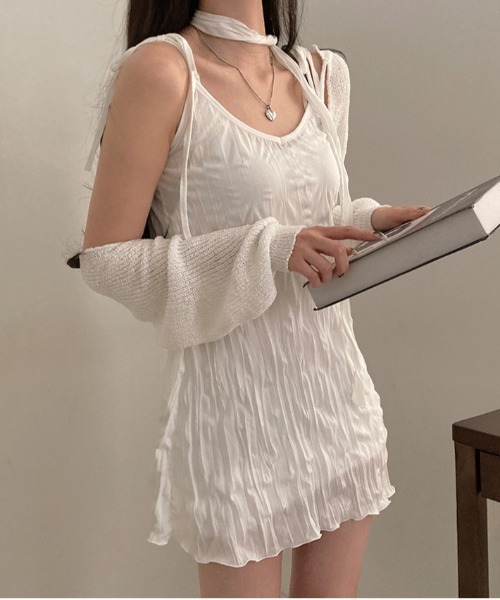 gossip！ロサンゼルス（ゴシップロサンゼルス）の「【Y2Kガーリー】 シュリンク加工　ボウタイリボン付きミニ丈ワンピース（ワンピース・レディース・ブラック/ホワイト・FREE）」の21枚目の写真