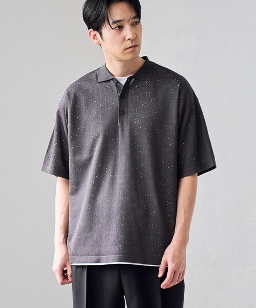 RONEL(ロネル)の「【RONEL】ハイツイストニットポロシャツ(ニット/セーター・メンズ・ブラウン系/ナチュラル/ダークグレー・S/M/XL/L)」の2枚目の写真
