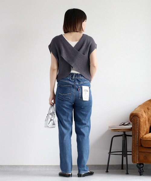 【EZKATON】★24SS★マゴ クロップ デニム パンツ セール】タック入りコクーンデニムパンツ/ジーパン/クロップド