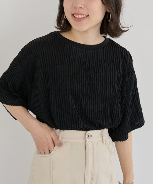 Green　Parks（グリーンパークス）の「5分袖フリルカットプルオーバー（Tシャツ/カットソー・レディース・グリーン/ブラック/パープル/グレー/ホワイト系その他2・FREE）」の3枚目の写真