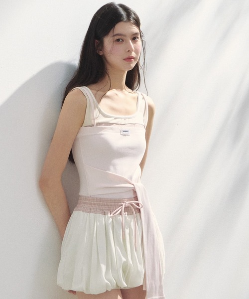 tシャツ レイヤード風 レトロニットキャミソール SP25s061「SunsetPark」「2025SS」 レディース レイヤード風 レトロニットキャミソール SP25s061【SunsetPark