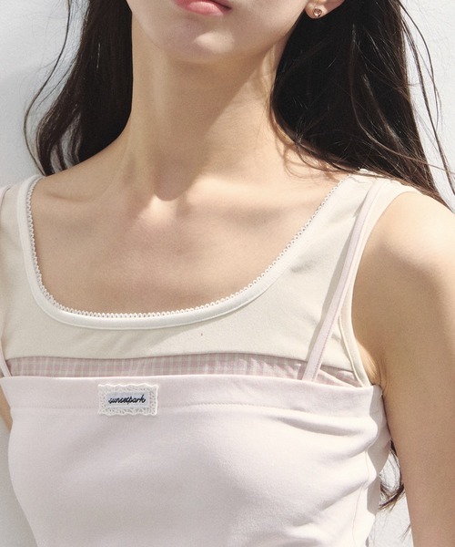 tシャツ レイヤード風 レトロニットキャミソール SP25s061「SunsetPark」「2025SS」 レディース レイヤード風 レトロニットキャミソール SP25s061【SunsetPark
