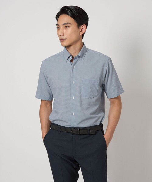 green label relaxing(グリーンレーベルリラクシング)の「Pラッカン チェック スタンダード スナップ ボタンダウン シャツ -イージーアイロン・吸水速乾-(ビジネスシャツ・メンズ・ネイビー・M/S/XL/L)」の1枚目の写真