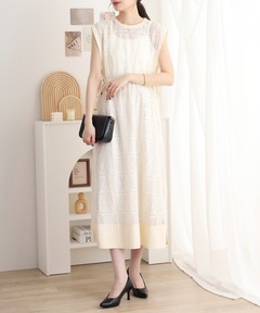 lace docking dot cami onepiece / レースドッキングドットキャミ