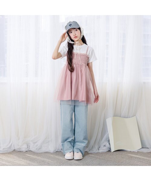 algy(アルジー)の「【接触冷感】デニム折返しワイドパンツ(デニムパンツ・キッズ・ブルー/サックスブルー・XX-SMALL/X-SMALL/SMALL/MEDIUM)」の3枚目の写真