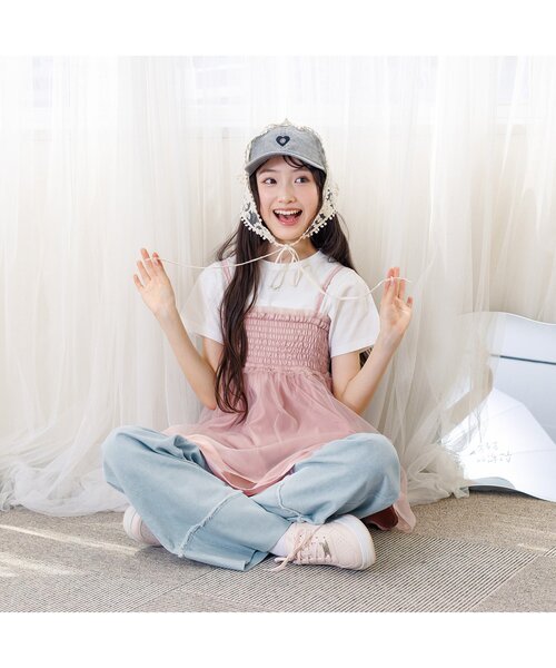 algy(アルジー)の「【接触冷感】デニム折返しワイドパンツ(デニムパンツ・キッズ・ブルー/サックスブルー・XX-SMALL/X-SMALL/SMALL/MEDIUM)」の5枚目の写真